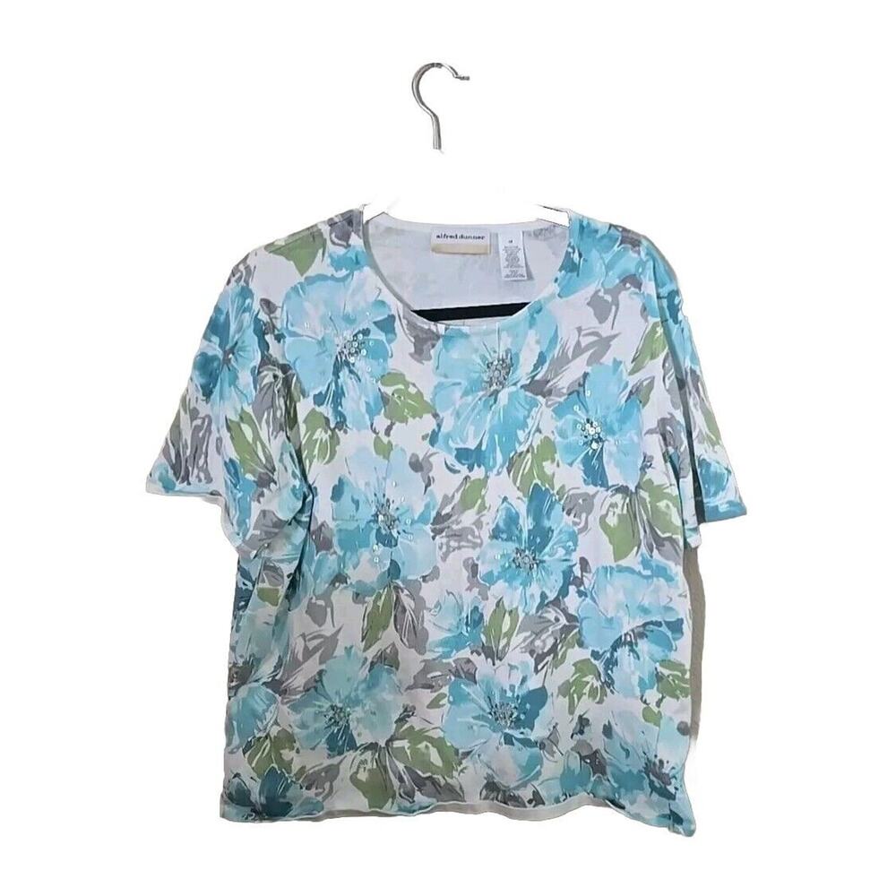 Alfred Dunner Floral Print Watercolor Sequin Short Sleeve Top Womans Size 1X